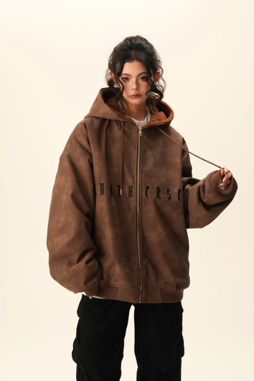 Oversized Suede Zip Hoodie