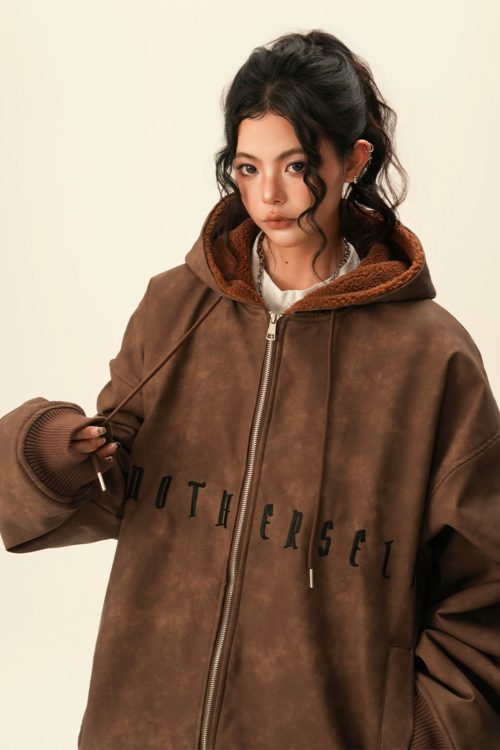 Oversized Suede Zip Hoodie