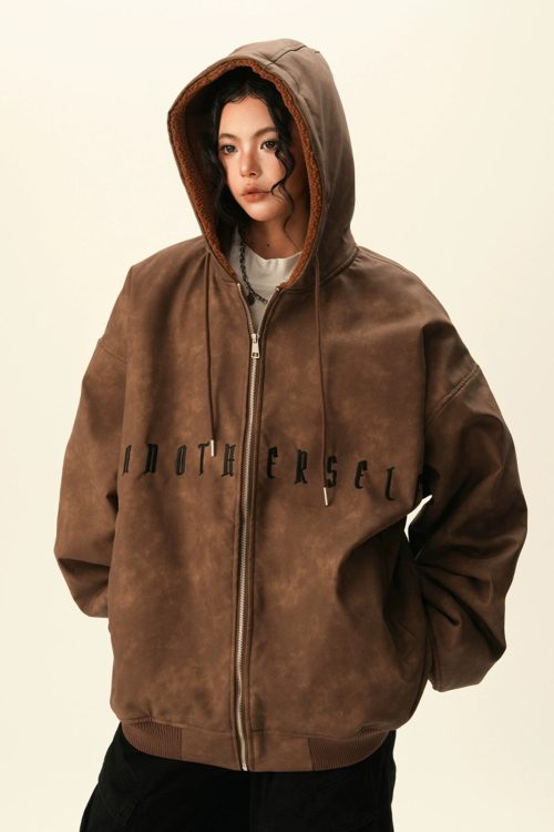 Oversized Suede Zip Hoodie