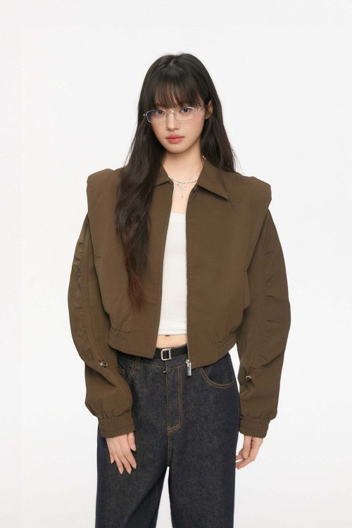 Padded Shoulder Leather Jacket