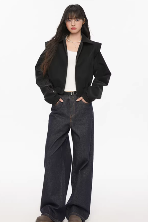 Padded Shoulder Leather Jacket