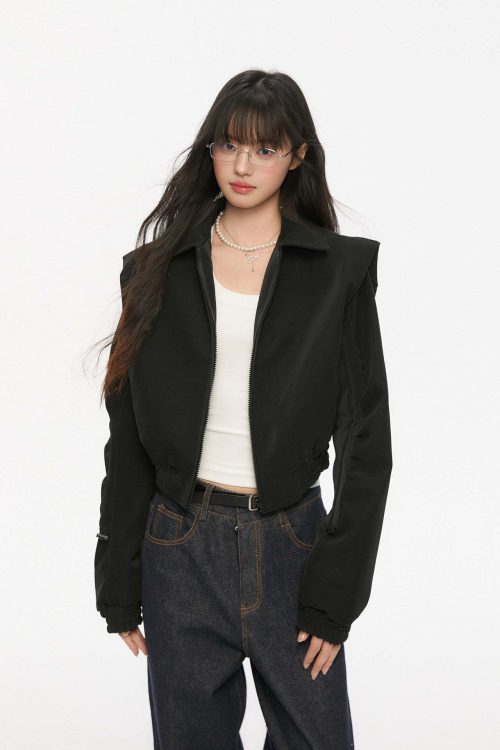 Padded Shoulder Leather Jacket