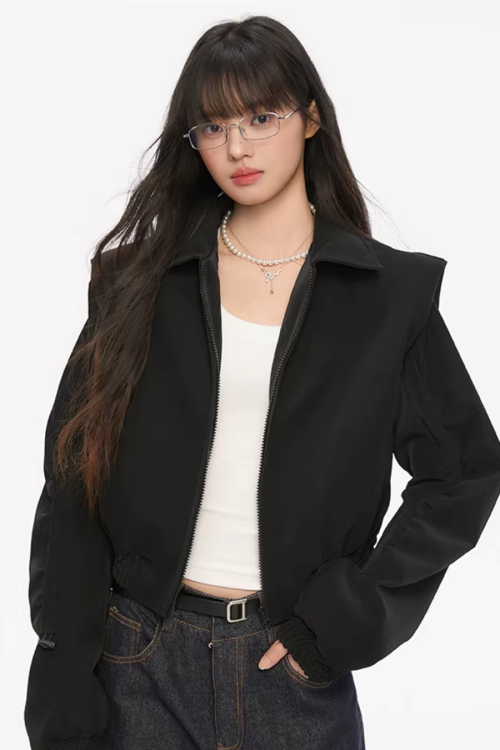 Padded Shoulder Leather Jacket