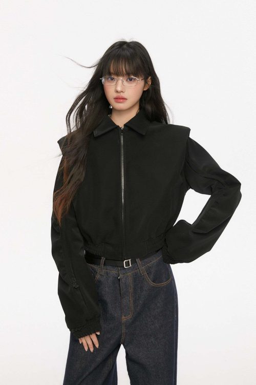 Padded Shoulder Leather Jacket