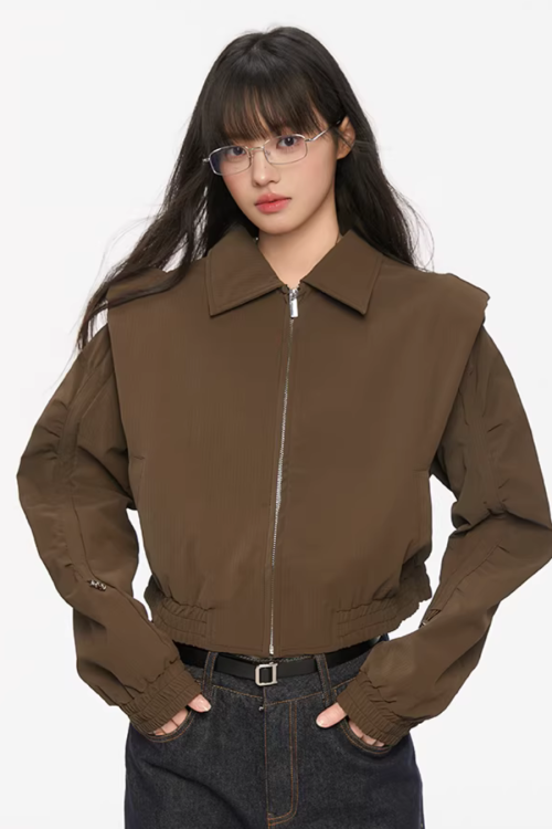 Padded Shoulder Leather Jacket