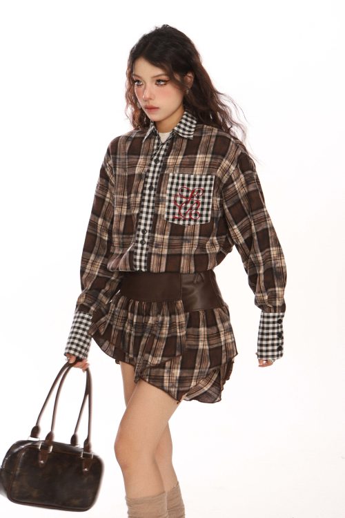 Paid × Gingham Check Shirt / Tiered Mini Skirt