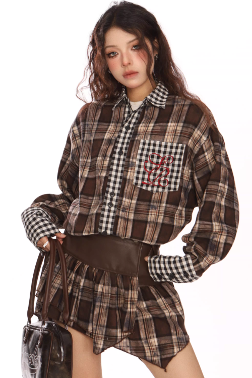 Paid × Gingham Check Shirt / Tiered Mini Skirt