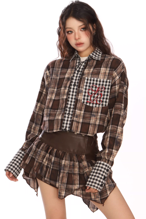 Paid × Gingham Check Shirt / Tiered Mini Skirt