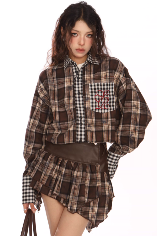 Paid × Gingham Check Shirt / Tiered Mini Skirt