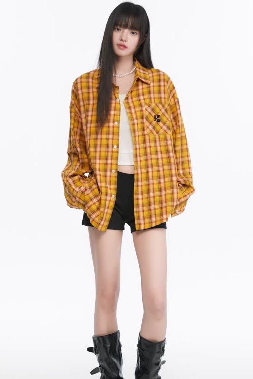 Paid Loose Long-Sleeve Shirt / Washed Straight Jeans