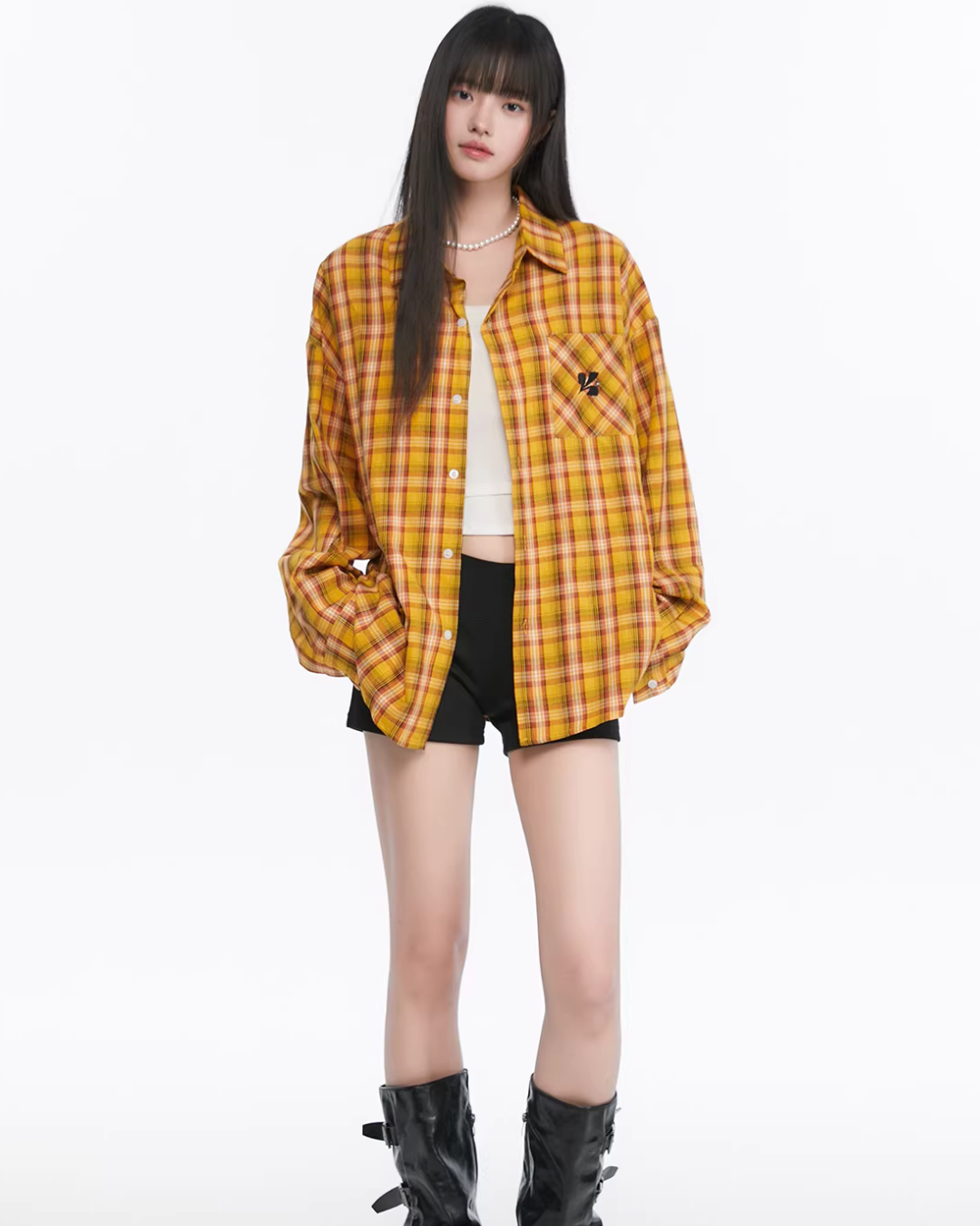 Paid Loose Long-Sleeve Shirt / Washed Straight Jeans Paid Loose Long-Sleeve Shirt / Washed Straight Jeans