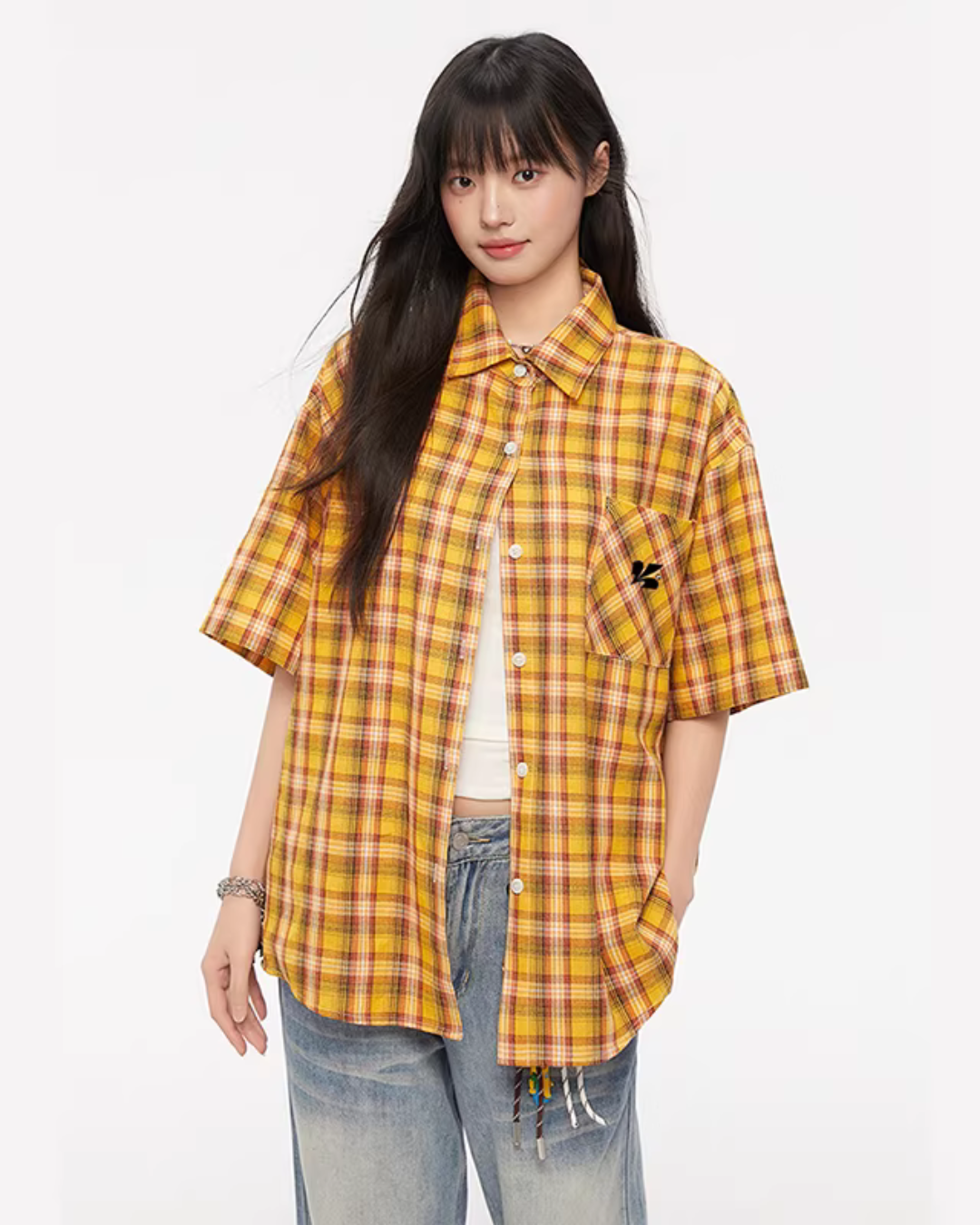 Paid Loose Long-Sleeve Shirt / Washed Straight Jeans Paid Loose Long-Sleeve Shirt / Washed Straight Jeans