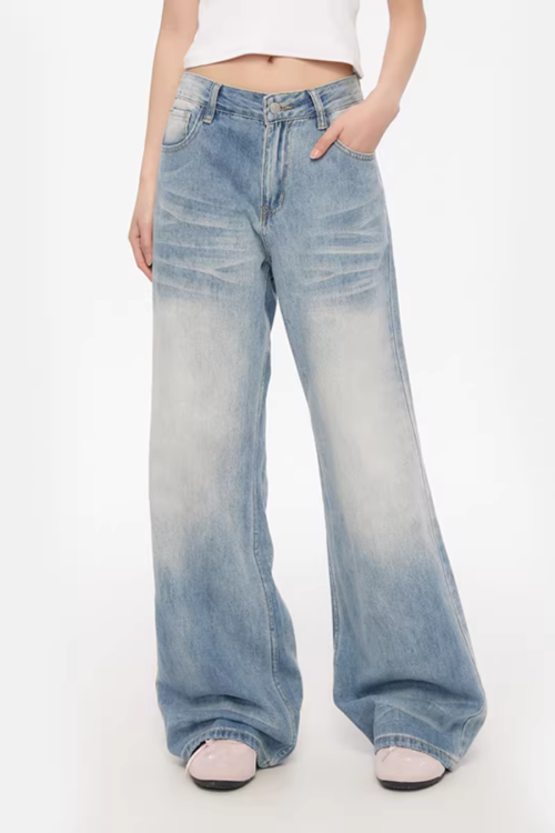 Paid Loose Long-Sleeve Shirt / Washed Straight Jeans