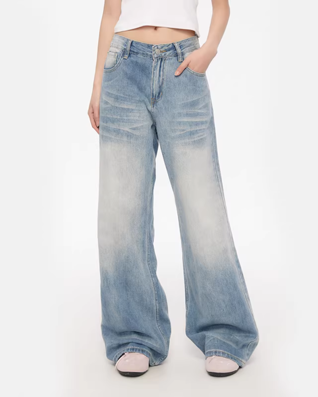 Paid Loose Long-Sleeve Shirt / Washed Straight Jeans Paid Loose Long-Sleeve Shirt / Washed Straight Jeans