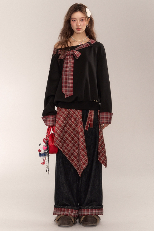 Paid Ribbon One-Shoulder Top