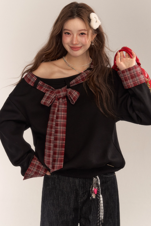 Paid Ribbon One-Shoulder Top