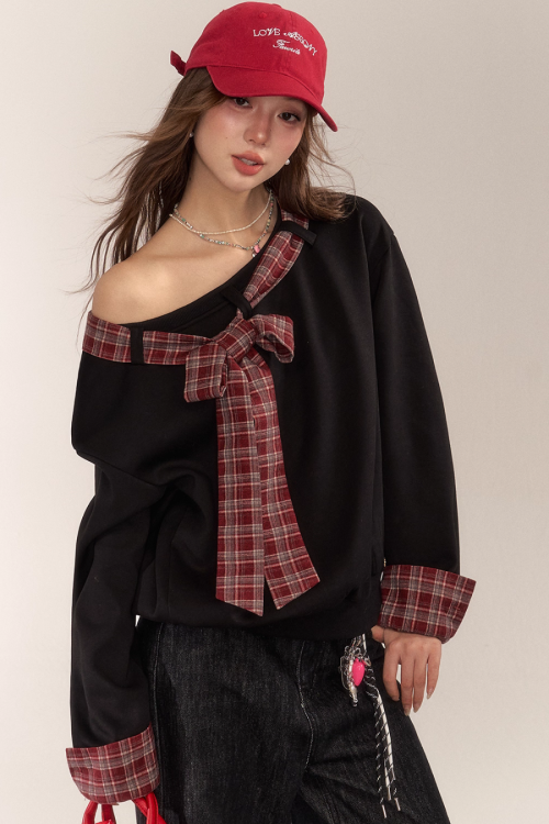 Paid Ribbon One-Shoulder Top