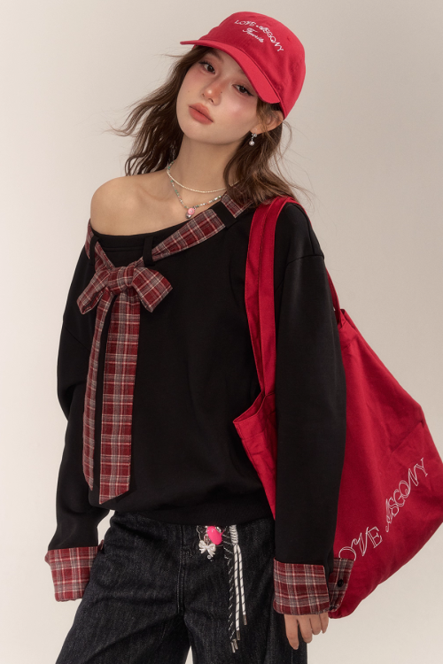 Paid Ribbon One-Shoulder Top