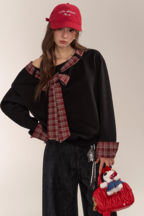 Paid Ribbon One-Shoulder Top