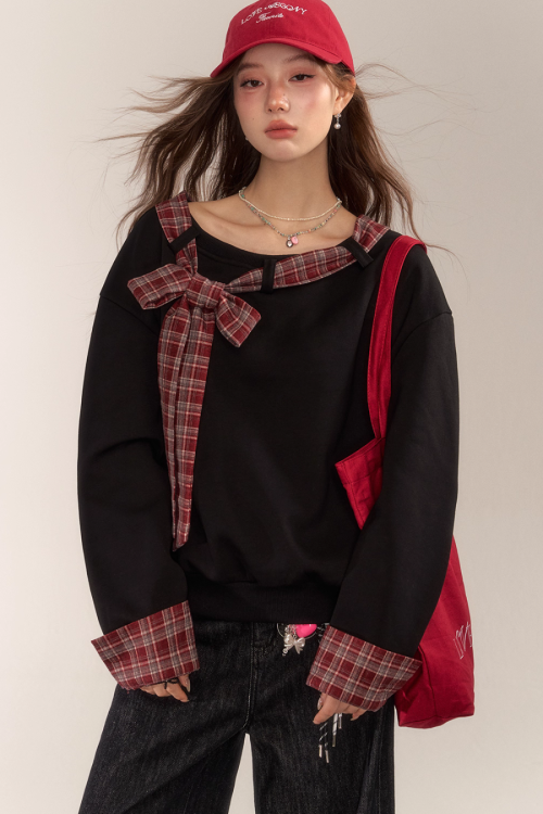 Paid Ribbon One-Shoulder Top