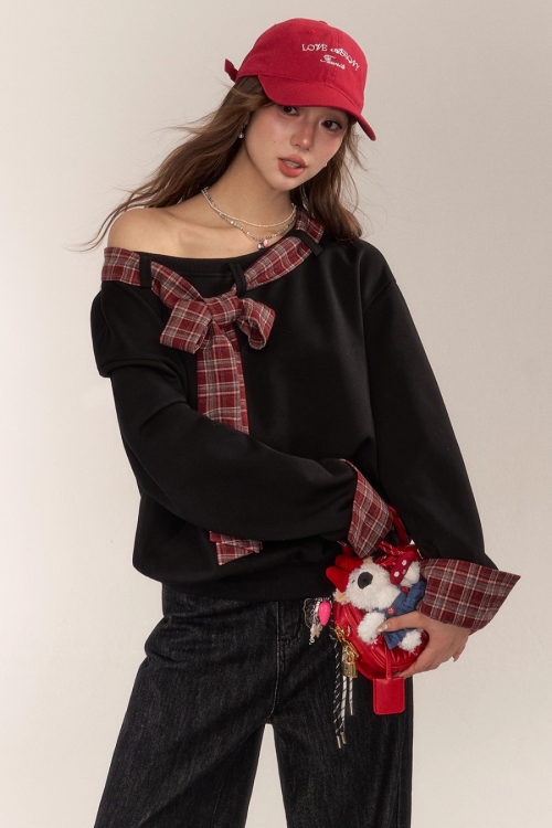 Paid Ribbon One-Shoulder Top