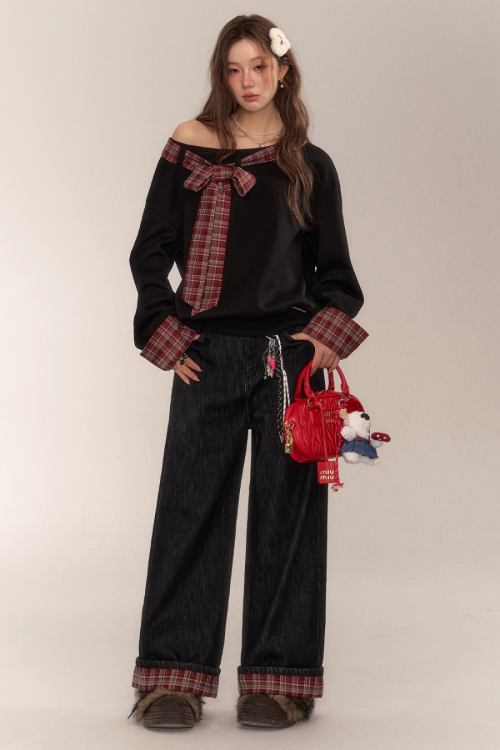 Paid Ribbon One-Shoulder Top