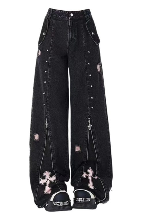 Pastel Goth Cross Baggy Jeans