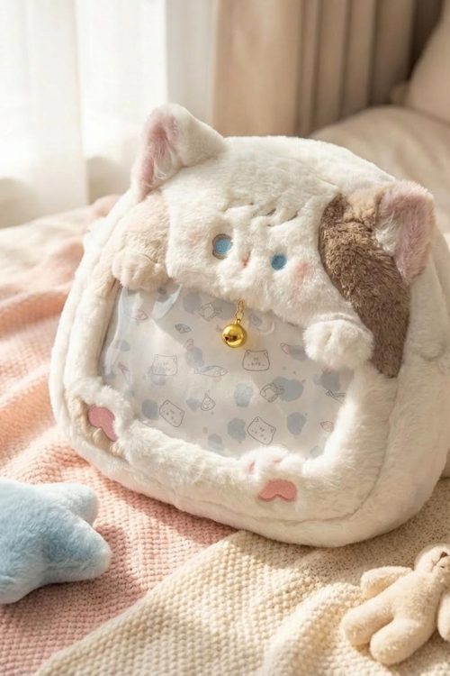 Pastel Kawaii Cat Ita Backpack with Clear Window for Plushies and Pins