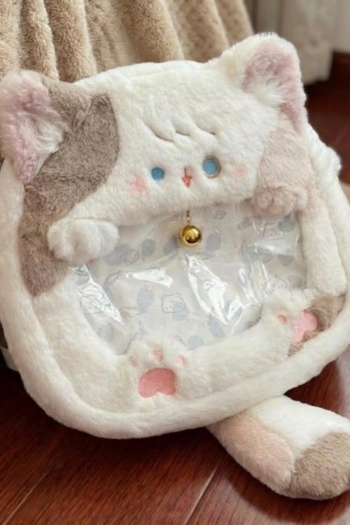 Pastel Kawaii Cat Ita Backpack with Clear Window for Plushies and Pins