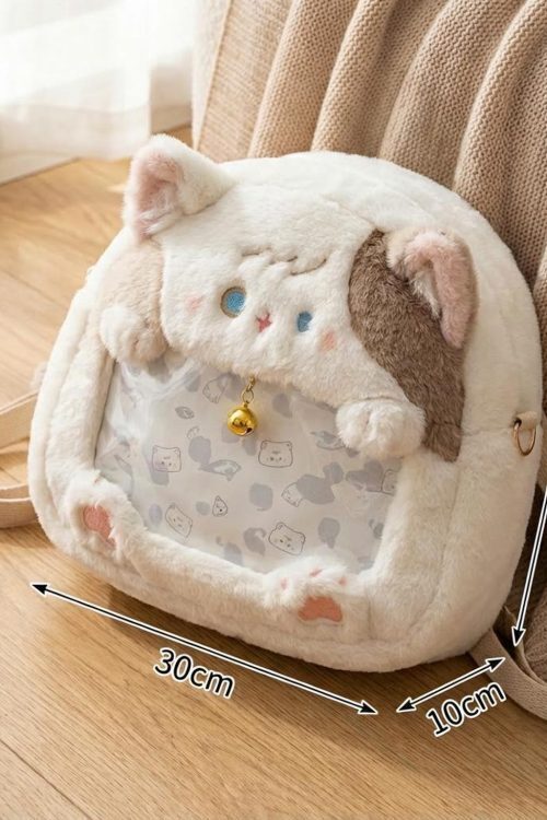 Pastel Kawaii Cat Ita Backpack with Clear Window for Plushies and Pins