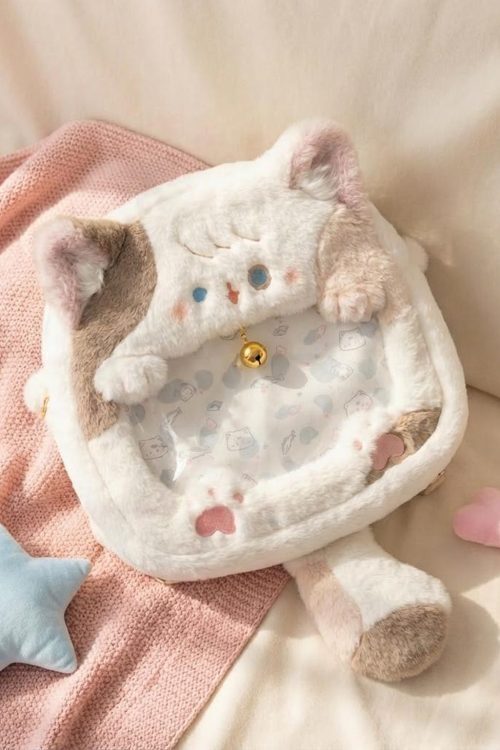 Pastel Kawaii Cat Ita Backpack with Clear Window for Plushies and Pins