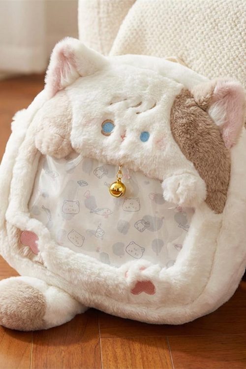Pastel Kawaii Cat Ita Backpack with Clear Window for Plushies and Pins