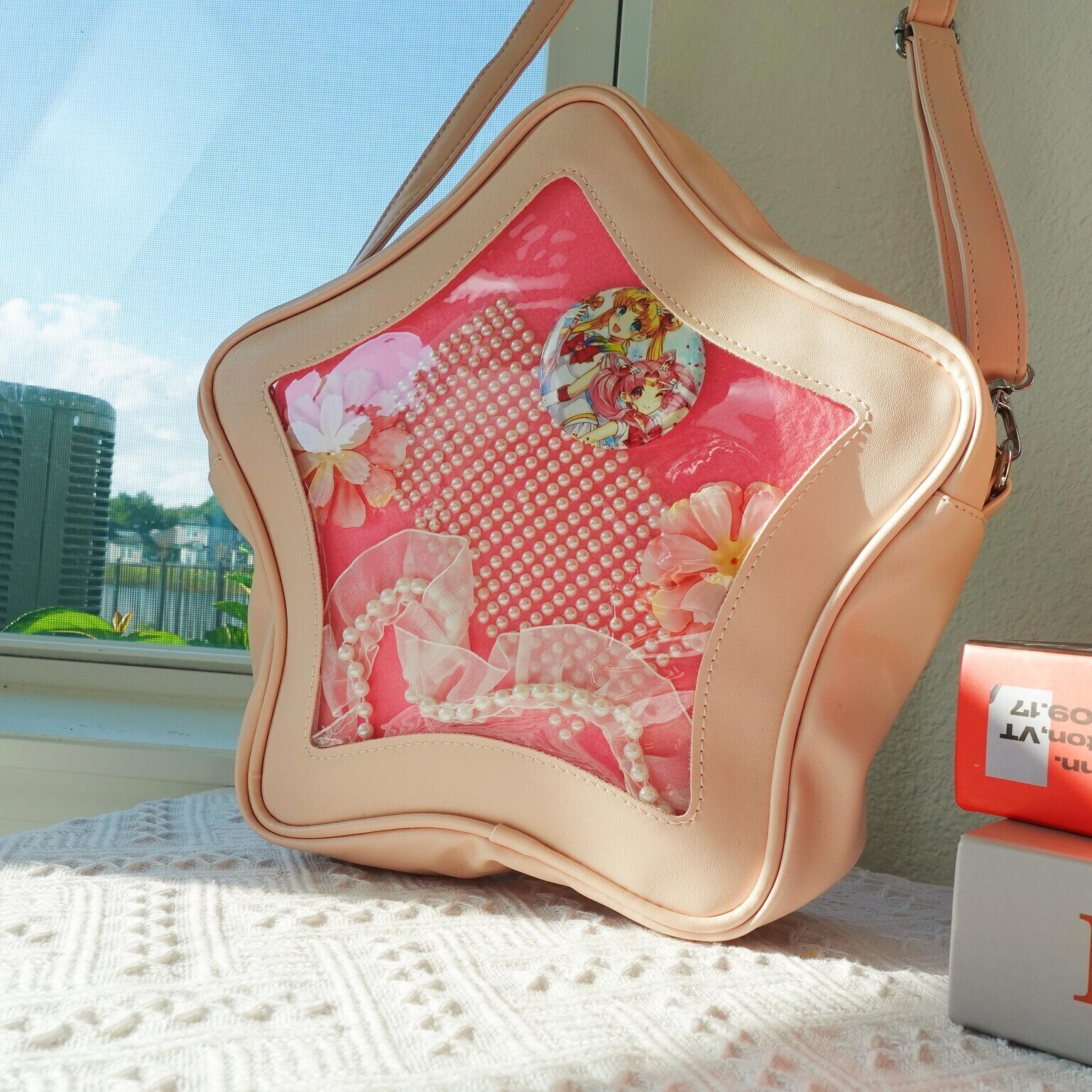 Pastel Kawaii Convertible Ita Bag with Clear Window for Plushies and Pins Pastel Kawaii Convertible Ita Bag with Clear Window for Plushies and Pins