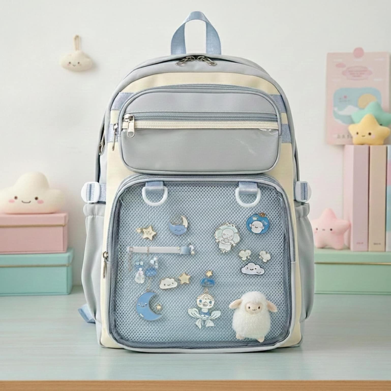 Pastel Kawaii Ita Backpack for Plushies and Pins Pastel Kawaii Ita Backpack for Plushies and Pins