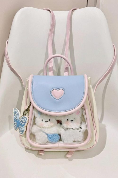Pastel Kawaii Ita Backpack with Clear Window for Photocards and Pins