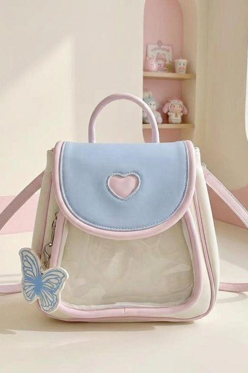 Pastel Kawaii Ita Backpack with Clear Window for Photocards and Pins