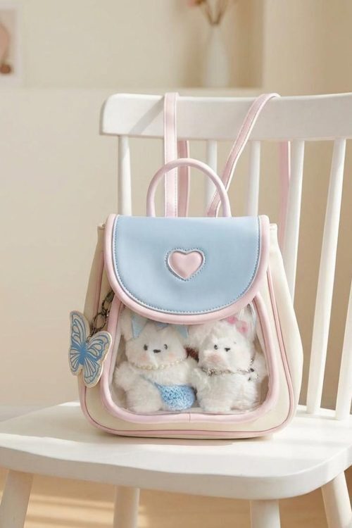 Pastel Kawaii Ita Backpack with Clear Window for Photocards and Pins