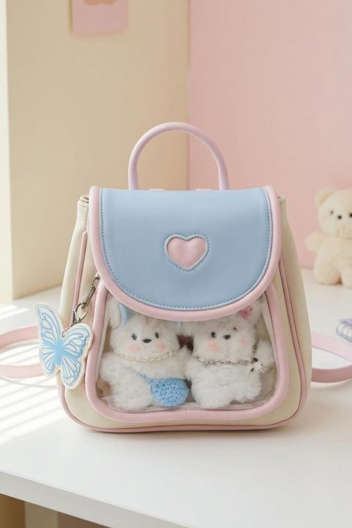Pastel Kawaii Ita Backpack with Clear Window for Photocards and Pins