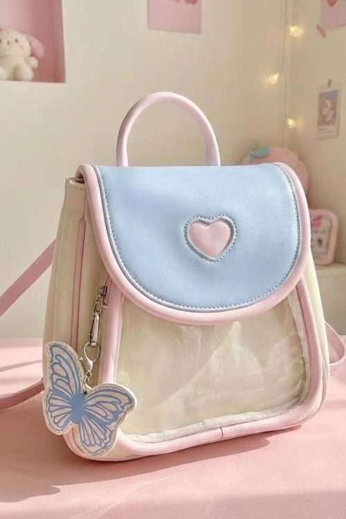 Pastel Kawaii Ita Backpack with Clear Window for Photocards and Pins