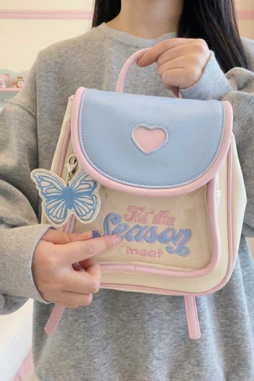 Pastel Kawaii Ita Backpack with Clear Window for Photocards and Pins