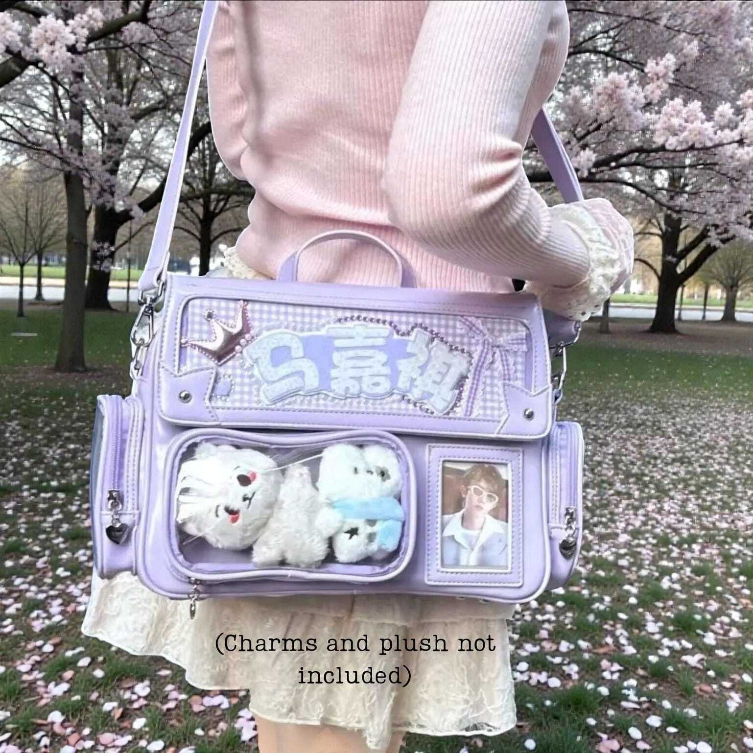 Pastel Kawaii Ita Backpack with Clear Window for Plushies and Pins Pastel Kawaii Ita Backpack with Clear Window for Plushies and Pins
