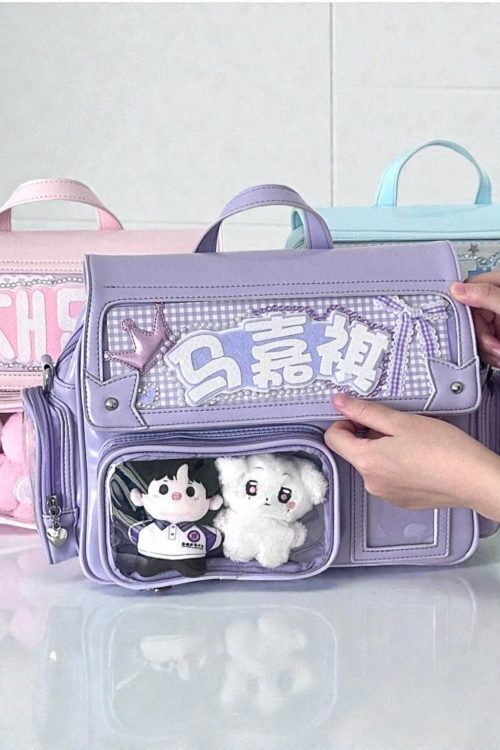 Pastel Kawaii Ita Backpack with Clear Window for Plushies and Pins