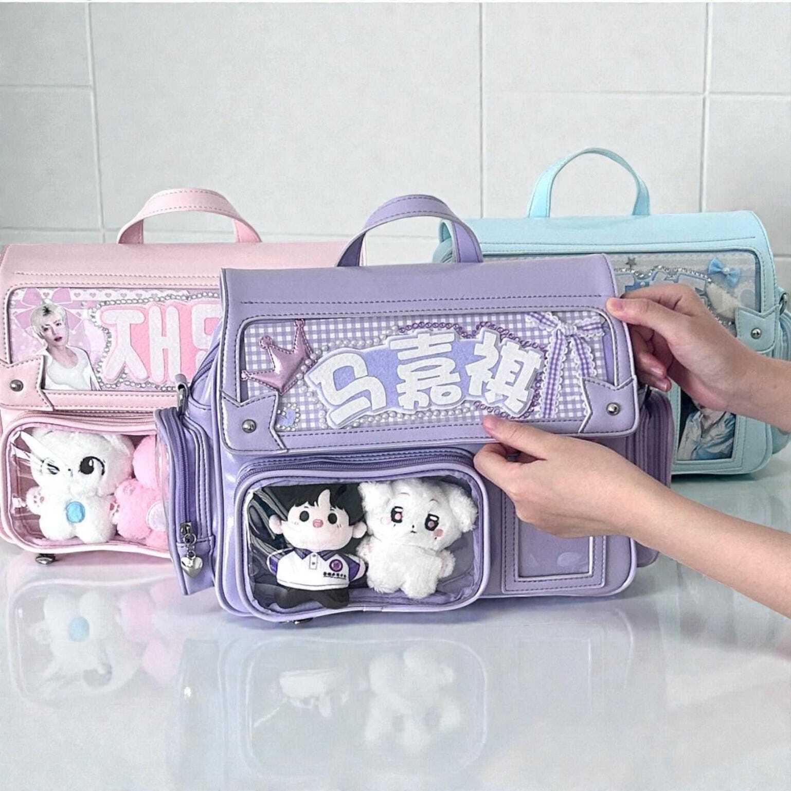 Pastel Kawaii Ita Backpack with Clear Window for Plushies and Pins Pastel Kawaii Ita Backpack with Clear Window for Plushies and Pins