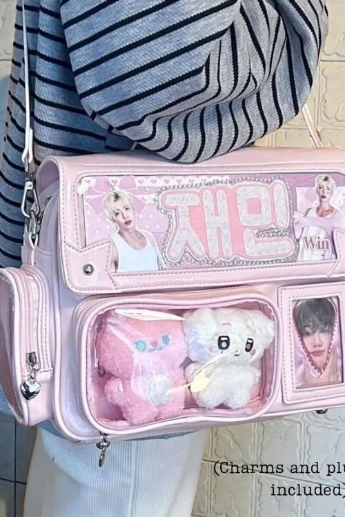 Pastel Kawaii Ita Backpack with Clear Window for Plushies and Pins
