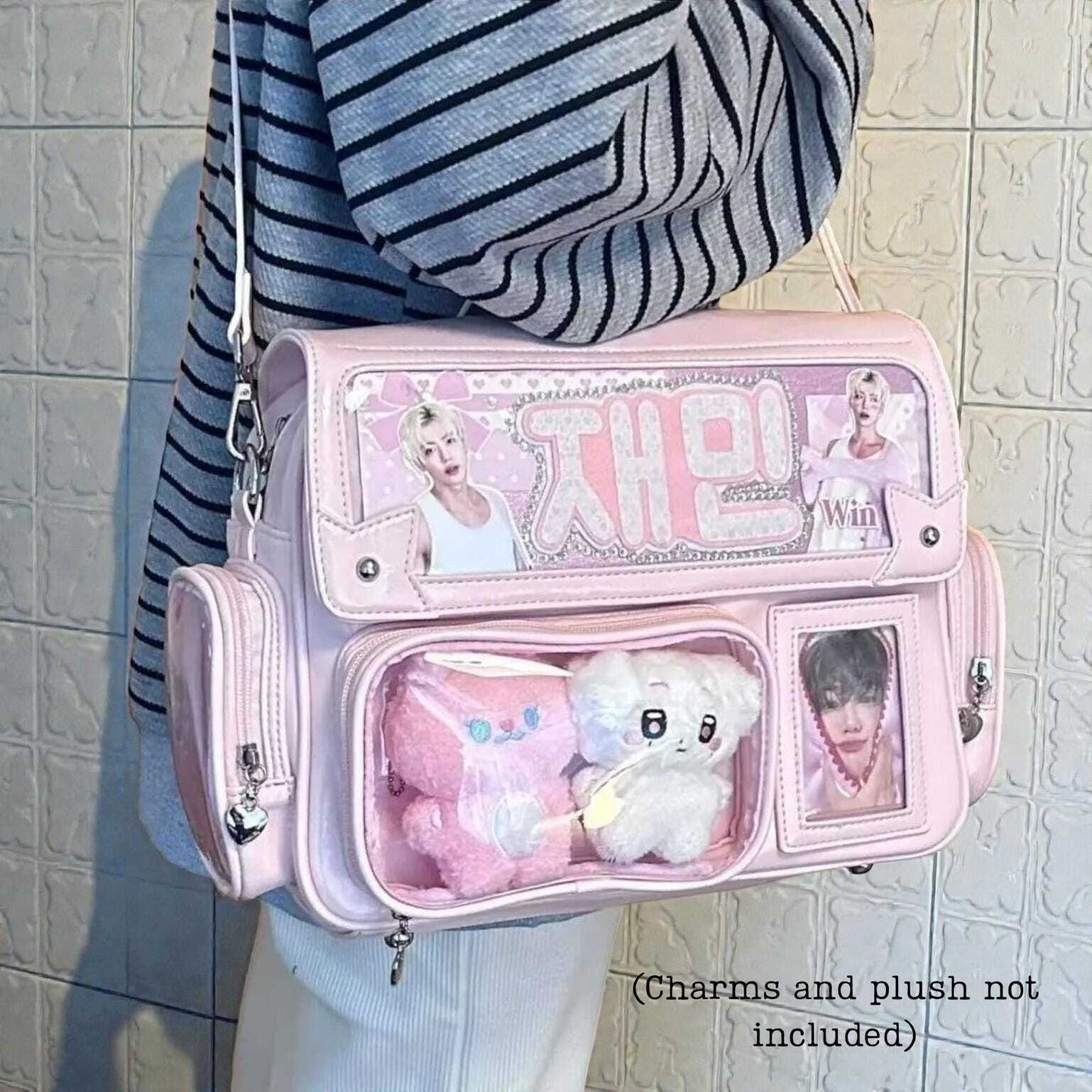 Pastel Kawaii Ita Backpack with Clear Window for Plushies and Pins Pastel Kawaii Ita Backpack with Clear Window for Plushies and Pins