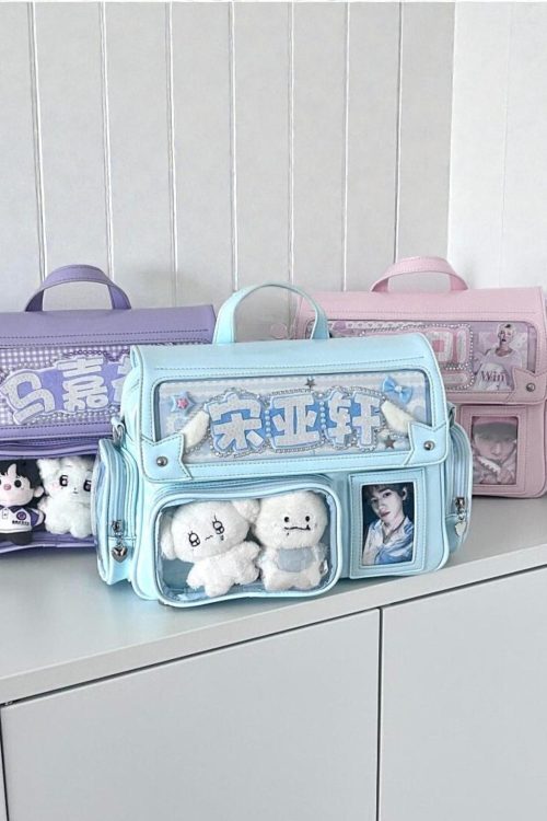 Pastel Kawaii Ita Backpack with Clear Window for Plushies and Pins
