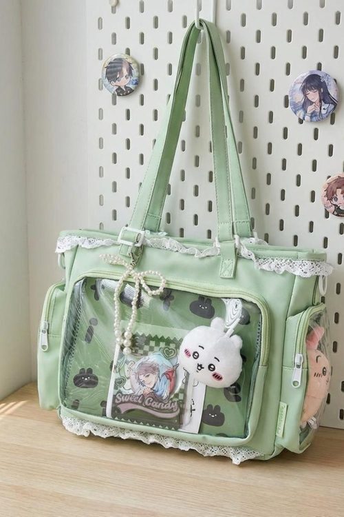Pastel Kawaii Ita Shoulder Bag with Clear Window for Photocards and Pins