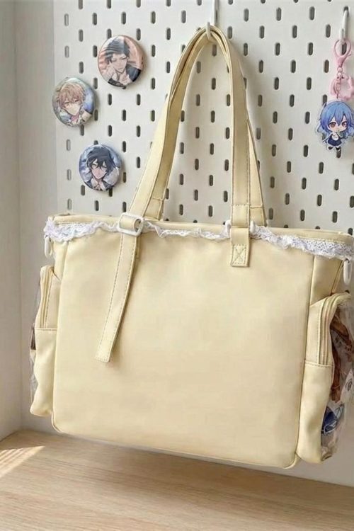 Pastel Kawaii Ita Shoulder Bag with Clear Window for Photocards and Pins