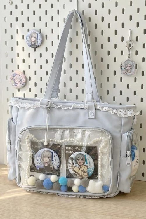 Pastel Kawaii Ita Shoulder Bag with Clear Window for Photocards and Pins