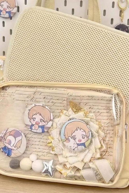 Pastel Kawaii Ita Shoulder Bag with Clear Window for Photocards and Pins